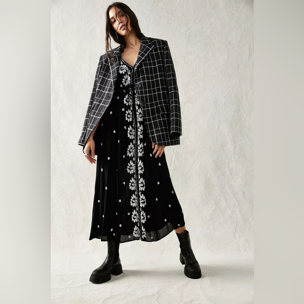 Free People Embroidered Fable Midi Dress Small Black